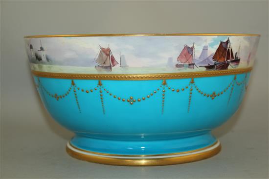 A Minton bleu celeste ground bowl, 25cm